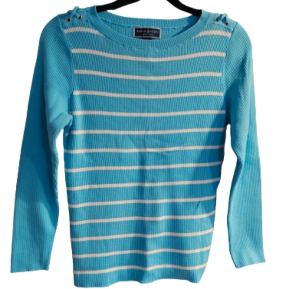 Karen Scott  Petite blue and white Striped sweater - Picture 1 of 6